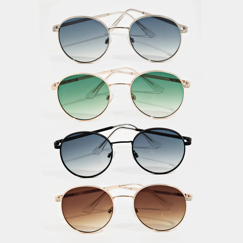 Grooved Metallic Frame Sunglasses