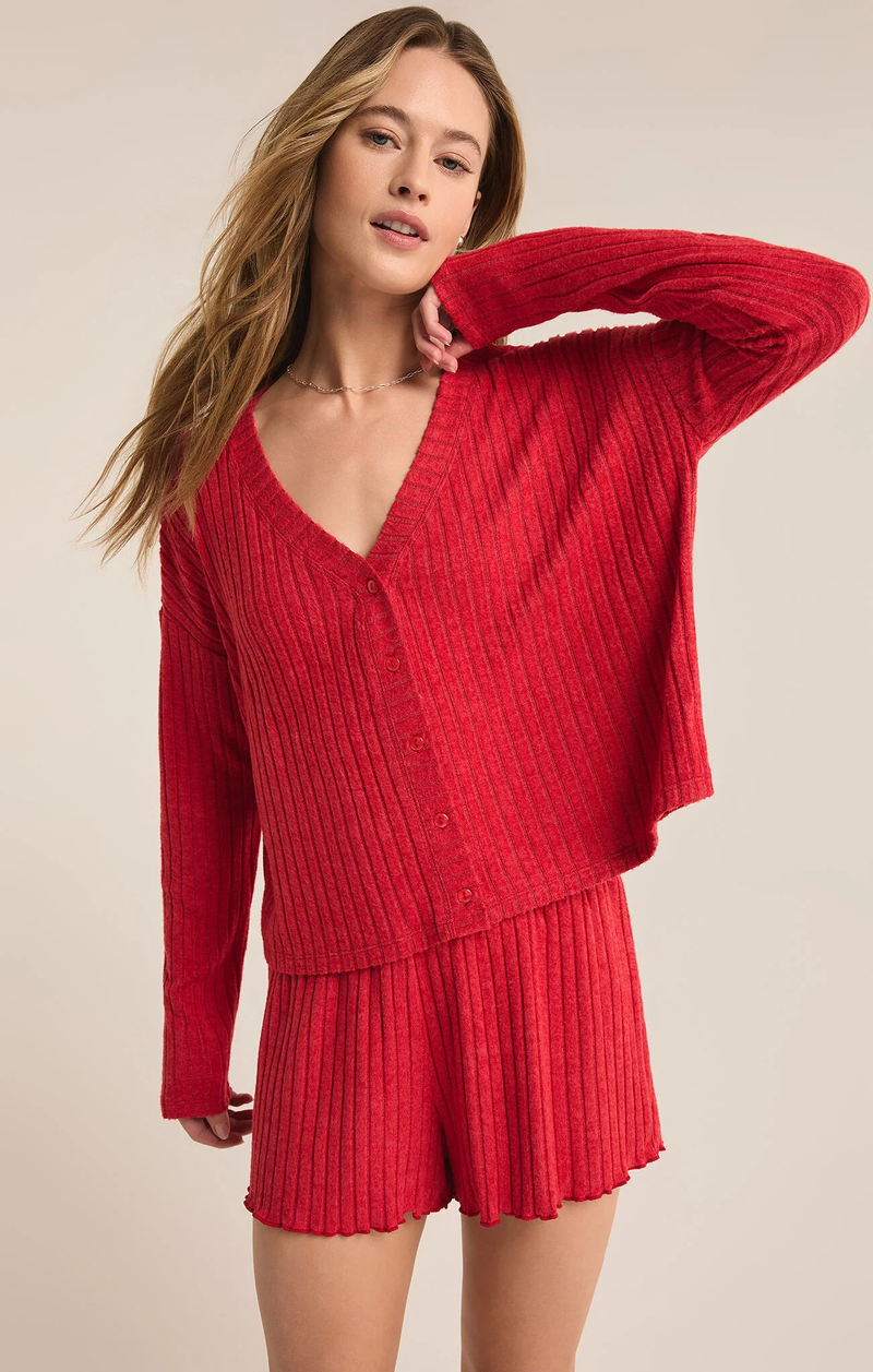 Mara Longsleeve Cardigan Top - Red