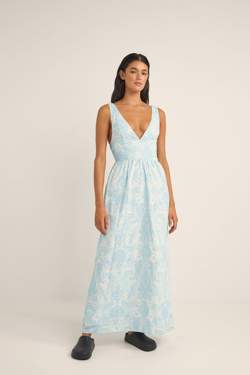 Jean Paisley Maxi Dress